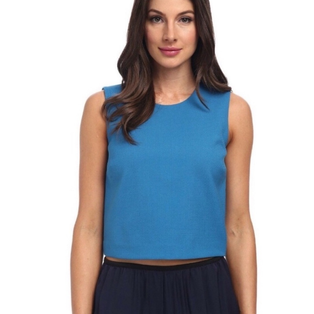 Theory Yuranda Cyan Blue Wool Crop Top Size M NWT